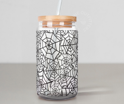 Spider Web Clear Glass With Lid & Straw