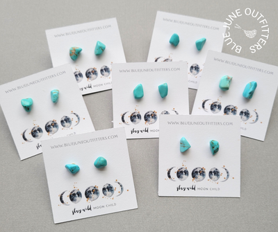 This photo shows seven separate pairs together on earring cards.  All vary in shapes and sizes. 
