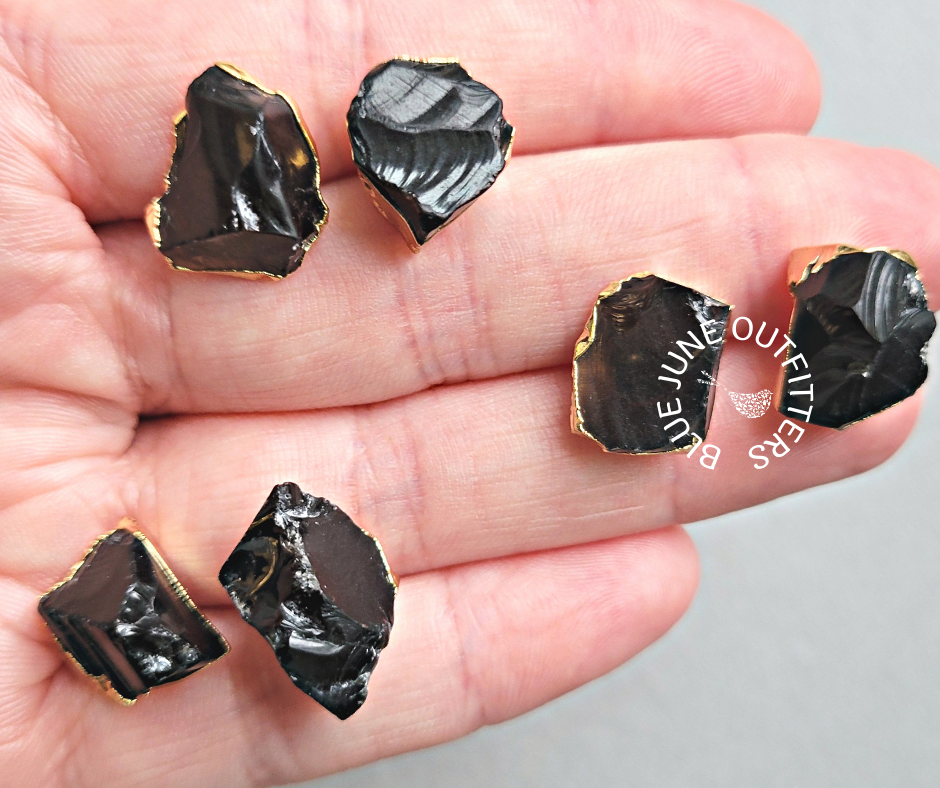 Raw Black Obsidian Statement Stud Earrings