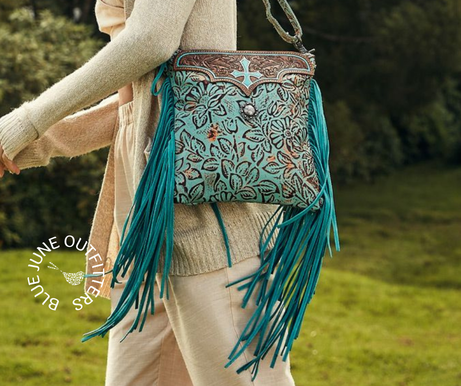 Leather sales fringe purse