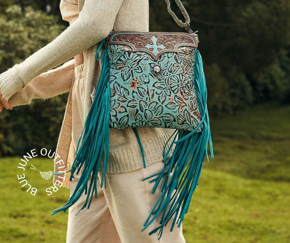 turquoise western fringe purse