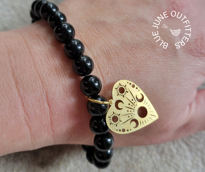 Obsidian Beaded Bracelet With Planchette Charm