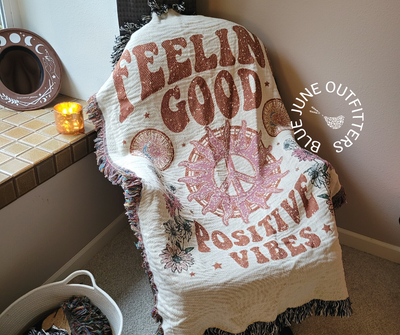 Feeling Good Positive Vibes | Hippie Woven Blanket