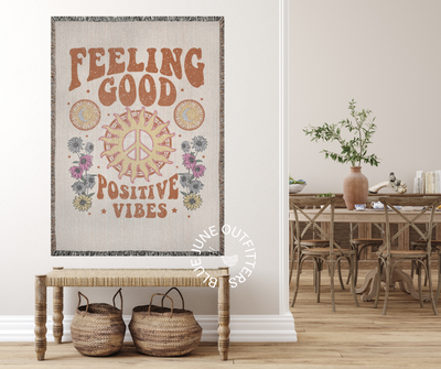 Feeling Good Positive Vibes | Hippie Woven Blanket