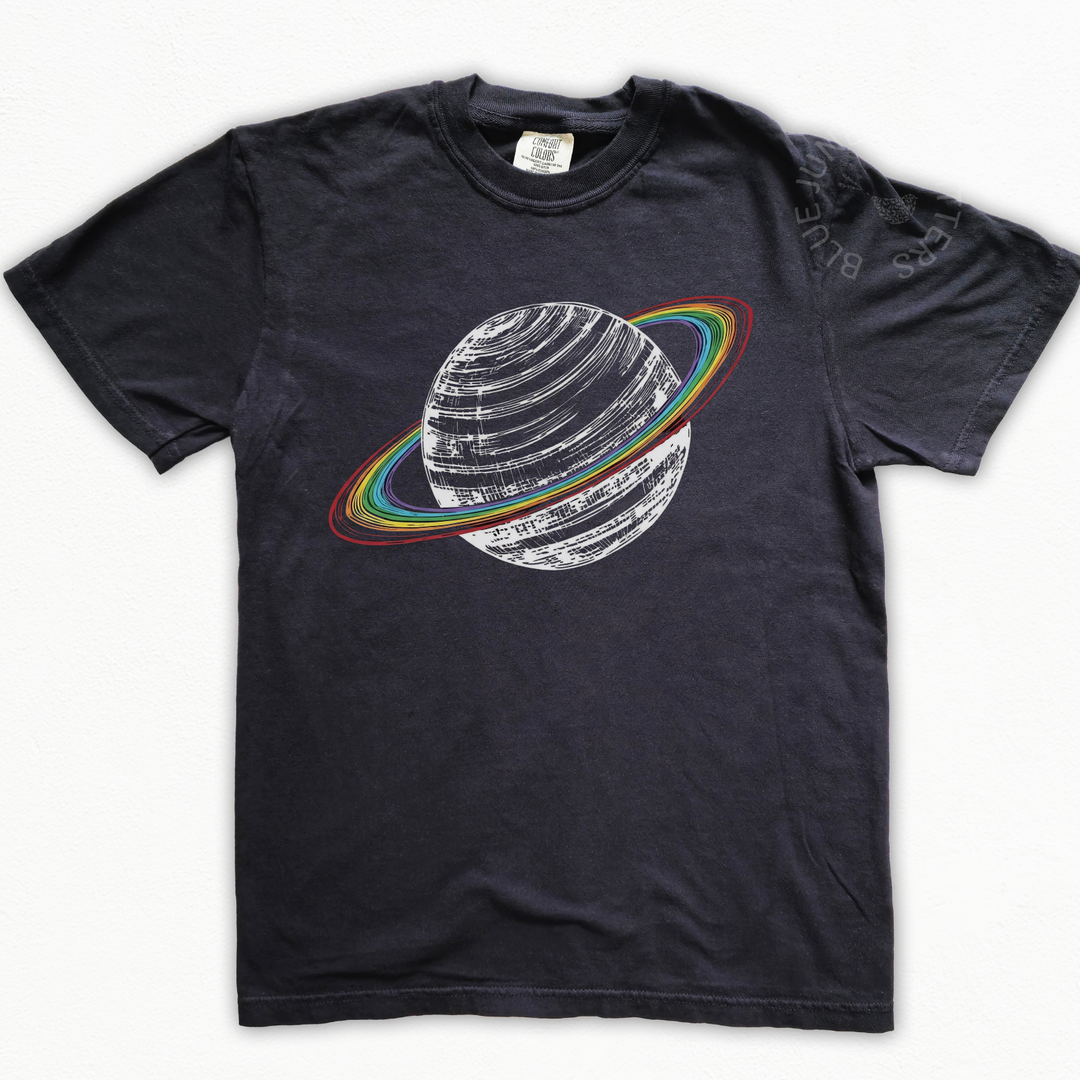 Retro Saturn Rainbow Tee | Inclusive Celestial Comfort