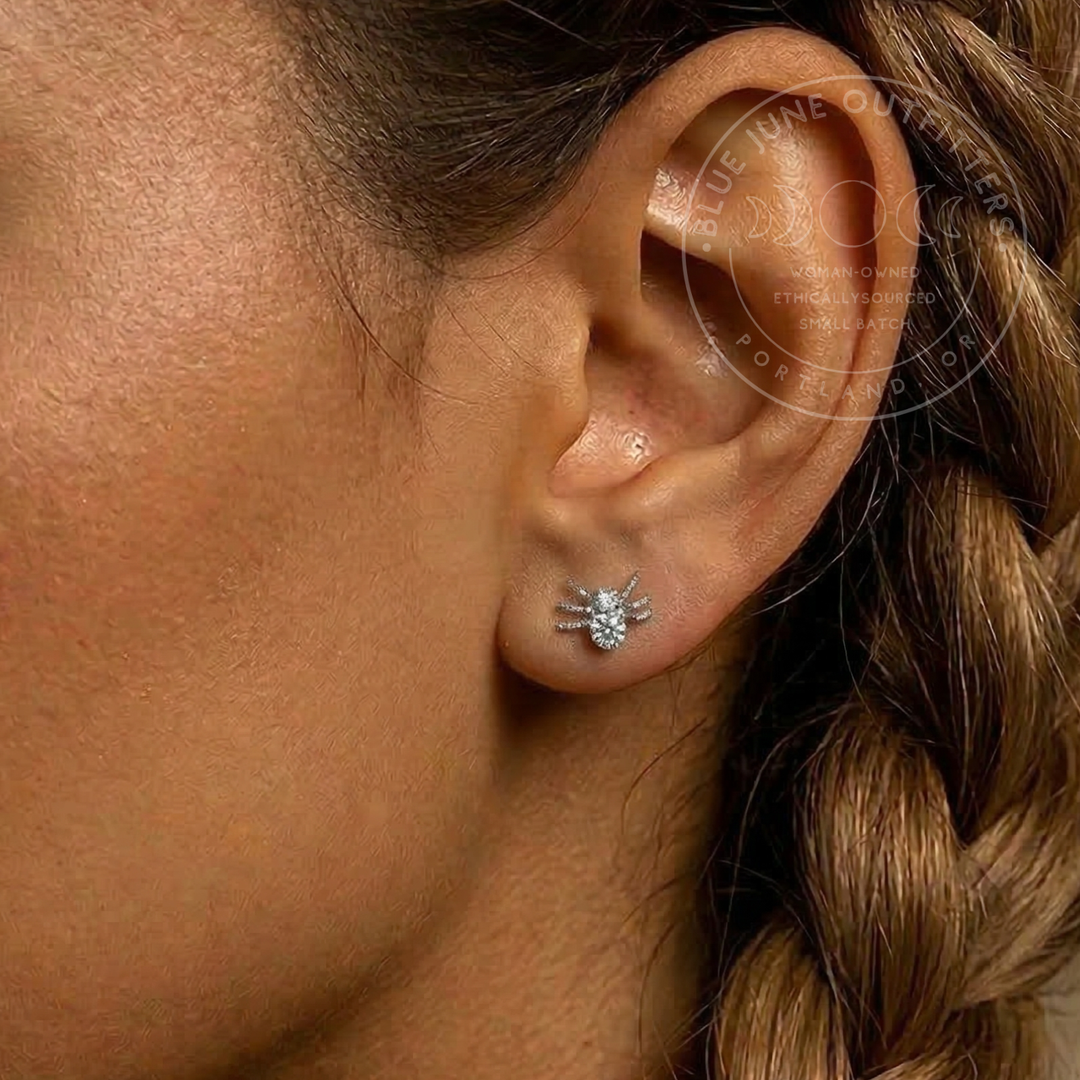 Spider Stud Earrings 925 Sterling Silver Zircon
