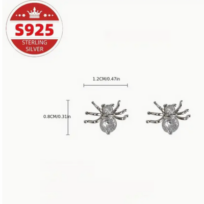 Spider Stud Earrings 925 Sterling Silver Zircon