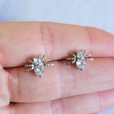 Spider Stud Earrings 925 Sterling Silver Zircon