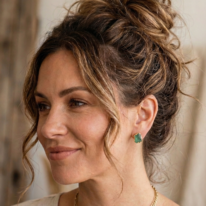 Green Fluorite Raw Stone Studs – Handcrafted Organic Jewelry