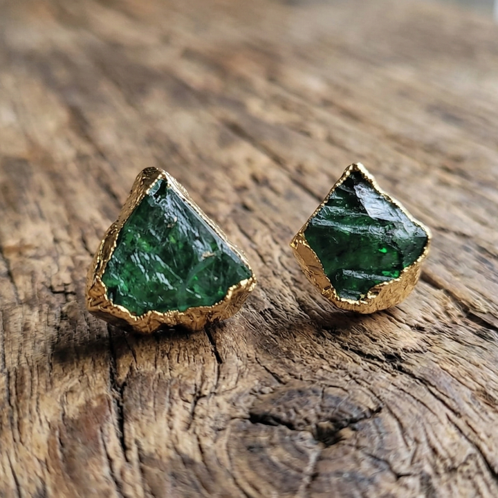 Green Fluorite Raw Stone Studs – Handcrafted Organic Jewelry