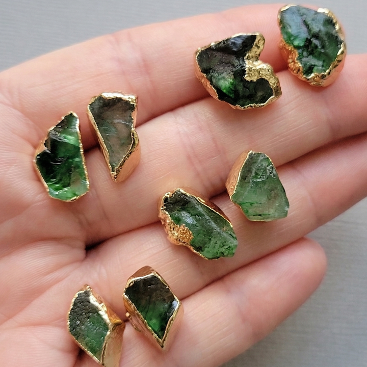 Green Fluorite Raw Stone Studs – Handcrafted Organic Jewelry