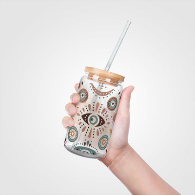 Evil Eye Glass With Lid and Straw