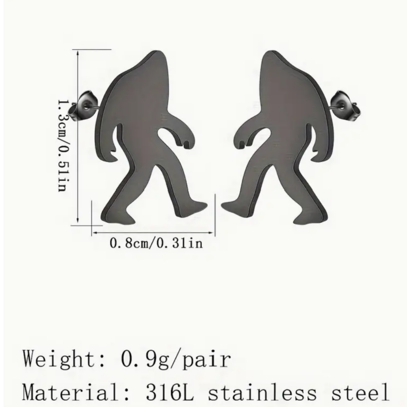 Bigfoot/Sasquatch stainless steel stud earrings