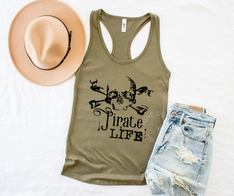 Pirate Life Women’s Racerback Tank Top – Nautical Skull & Crossbones Graphic