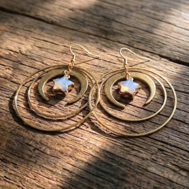 Celestial Orbit Earrings with Opalite Star Dangles - A Dreamy Dangle
