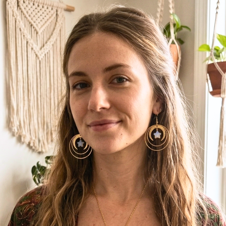 Celestial Orbit Earrings with Opalite Star Dangles - A Dreamy Dangle