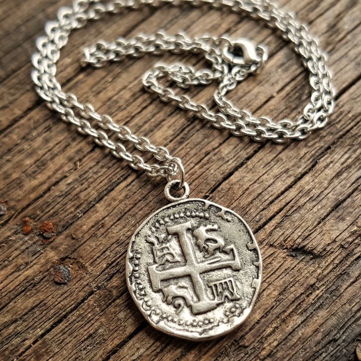 The Sun & Sea Doubloon Necklace | Antique Silver Coin | 18" Boho Minimalist