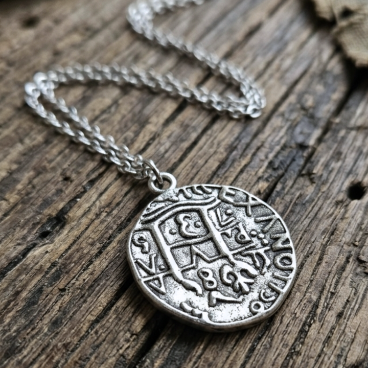 The Sun & Sea Doubloon Necklace | Antique Silver Coin | 18" Boho Minimalist