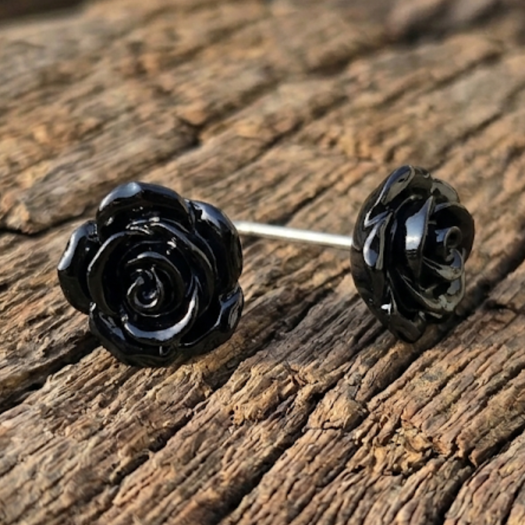 The Midnight Botanical – 10mm Rose Stud Earrings