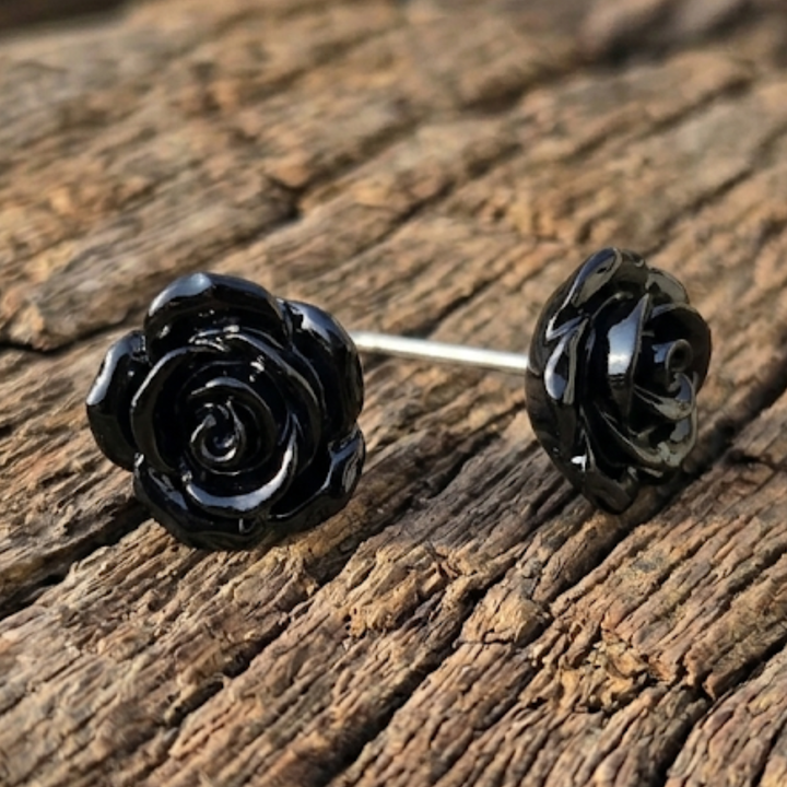 The Midnight Botanical – 10mm Rose Stud Earrings