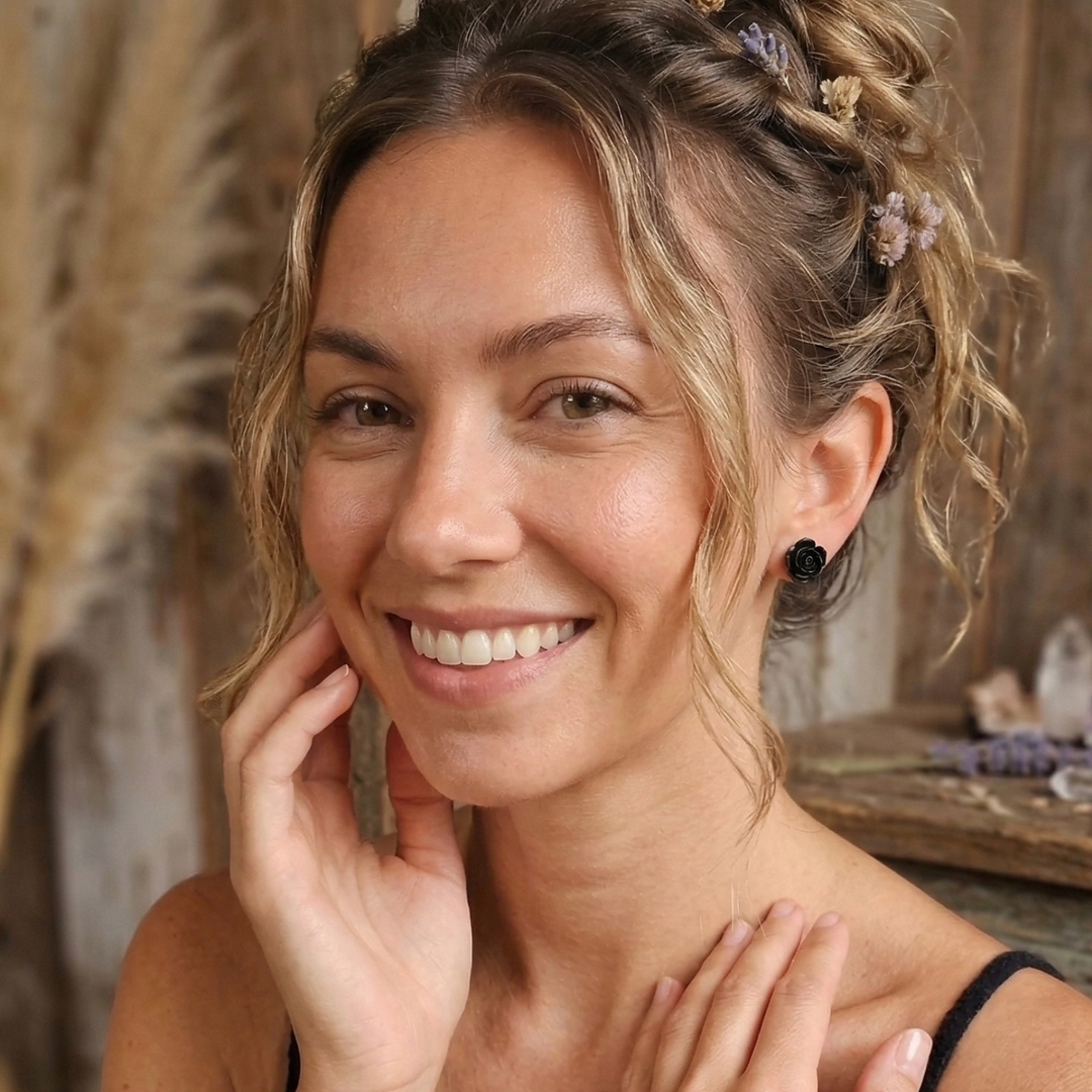 The Midnight Botanical – 10mm Rose Stud Earrings