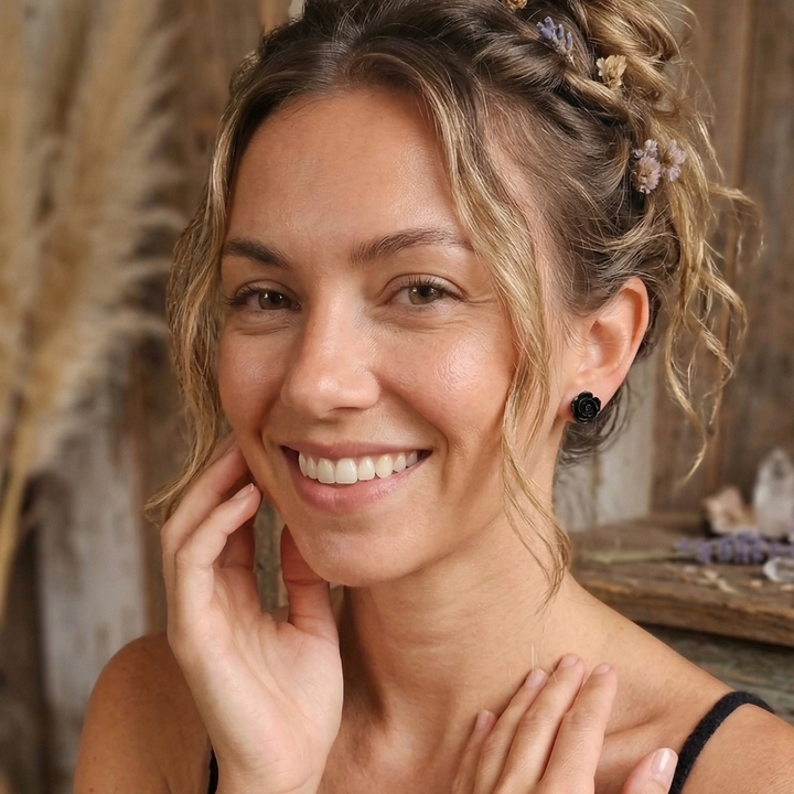 The Midnight Botanical – 10mm Rose Stud Earrings