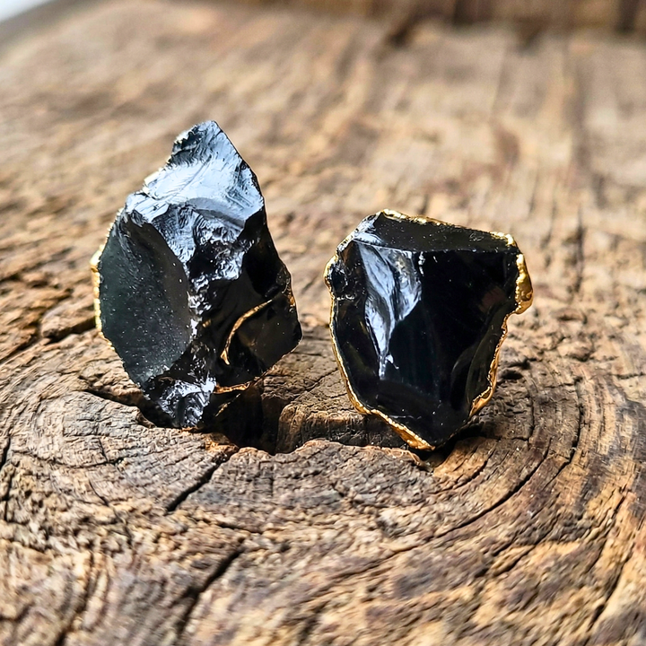 Raw Obsidian & 18k Gold Studs | Grounding Protection Earrings