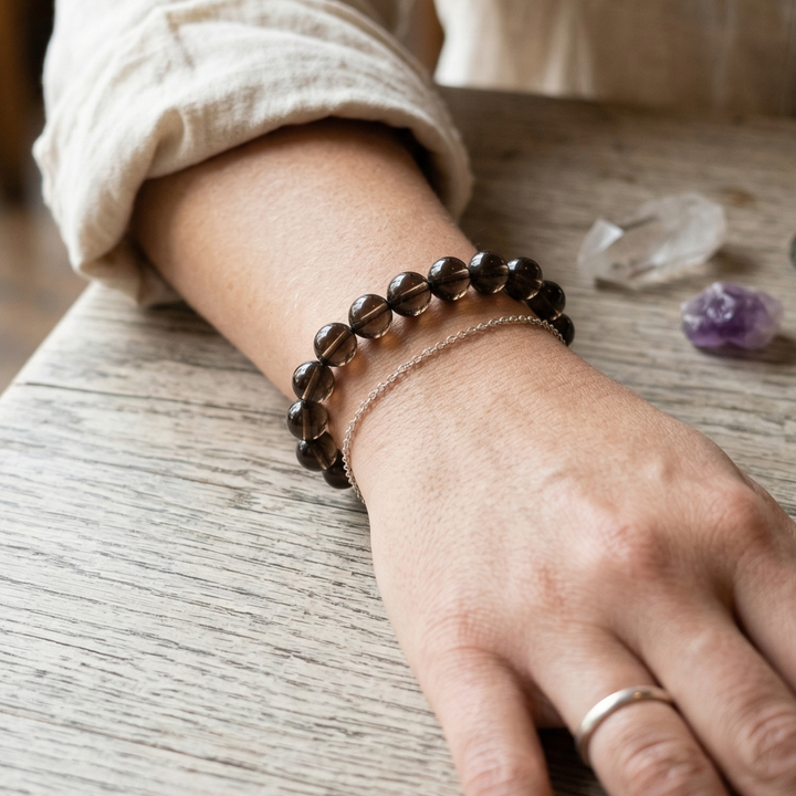 Grounding Smoky Quartz Bracelet – 8mm Genuine Gemstone Dainty Bead Bracelet