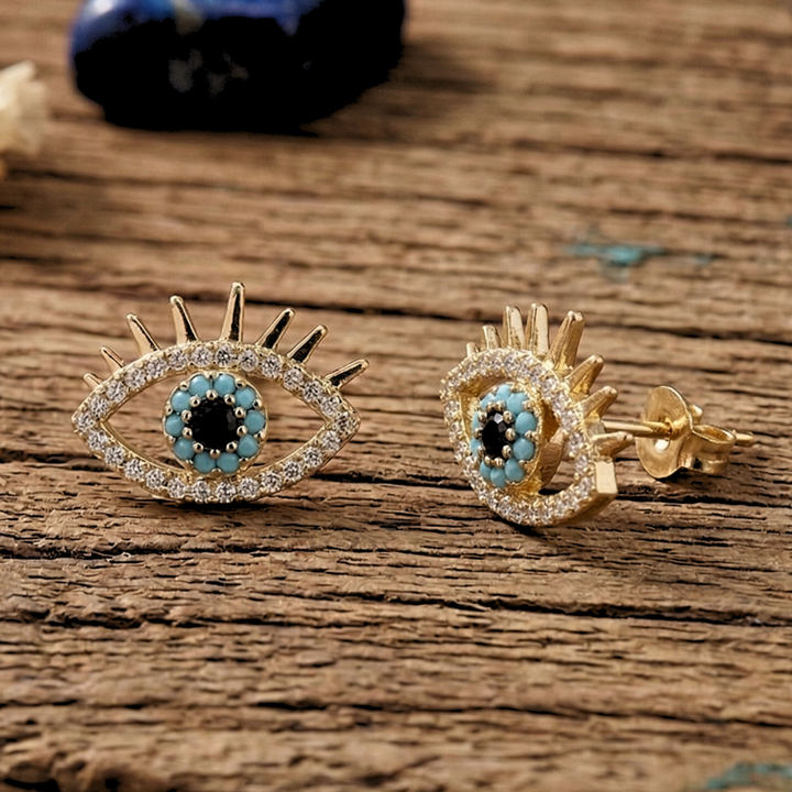 Evil Eye Stud Earrings – 18k Gold Plated & Zircon