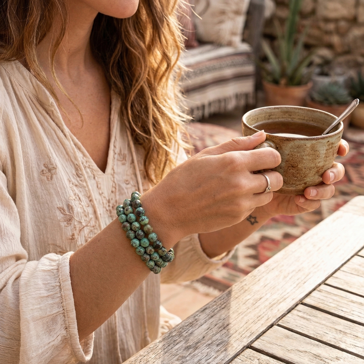 The Wanderer’s Stone: African Turquoise 8mm Beaded Bracelet