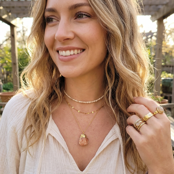 Raw Sunstone Protection Necklace | Gold Dipped Boho Jewelry