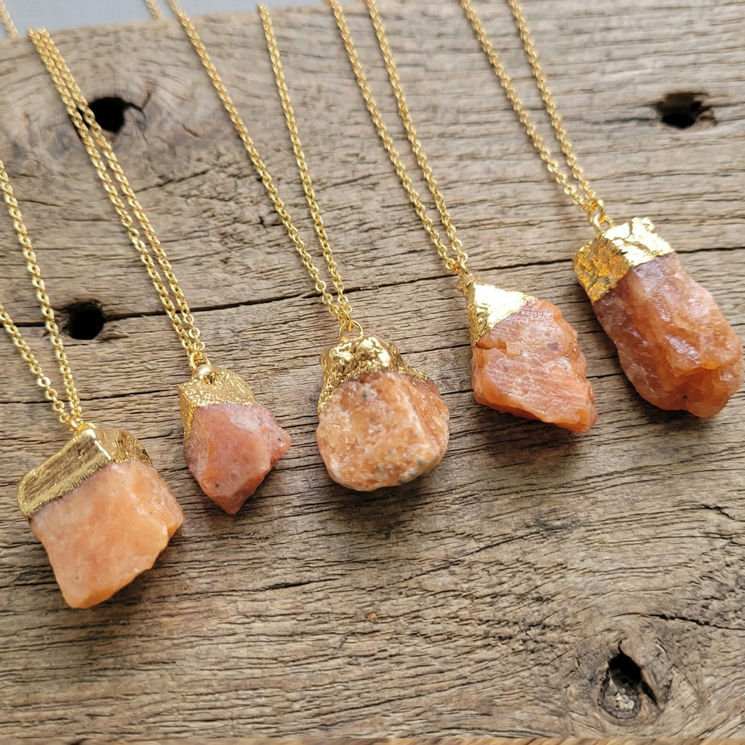 Raw Sunstone Protection Necklace | Gold Dipped Boho Jewelry