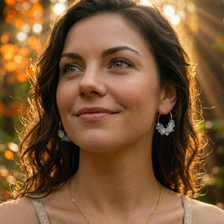 Fluorite Chip Hoop Earrings – 18k Gold Plated
