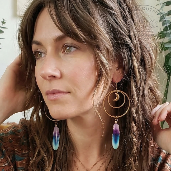 Celestial Feather Dangle Earrings | Hypoallergenic Jewelry
