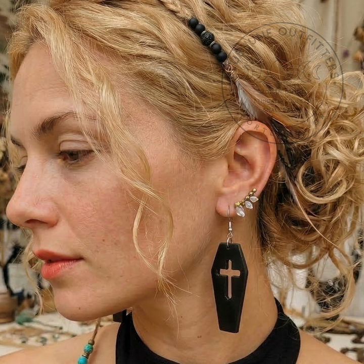 Acrylic Black Coffin Goth Earrings