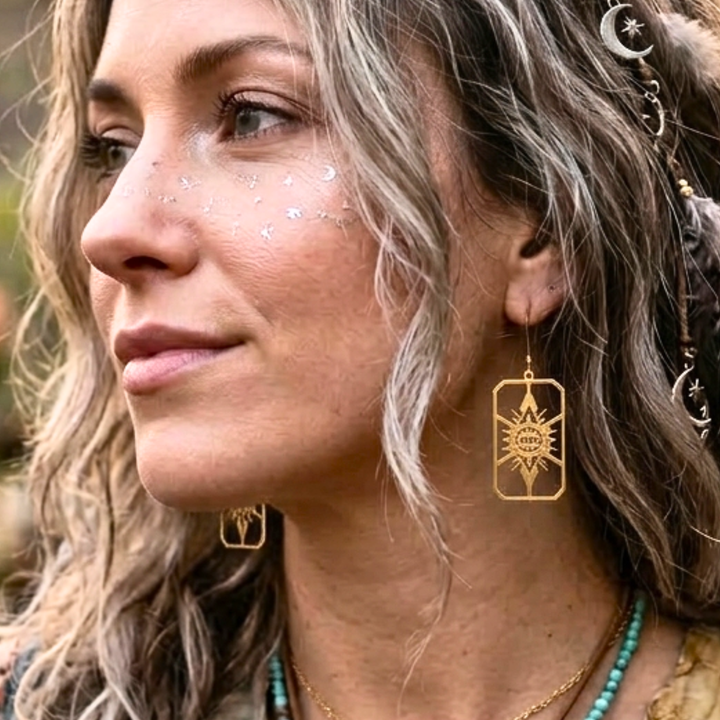Solar Guardian Geometric Drop Earrings