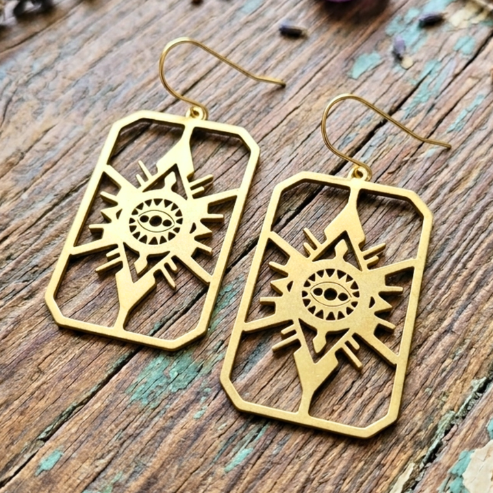 Solar Guardian Geometric Drop Earrings