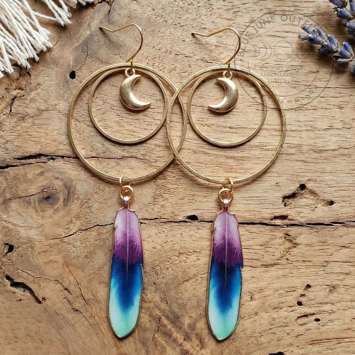 Celestial Feather Dangle Earrings | Hypoallergenic Jewelry