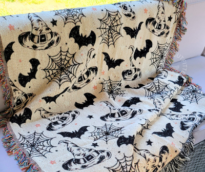 Witchy Bats and Spider Webs | Woven Throw Blanket