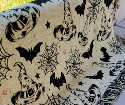 Witchy Bats and Spider Webs | Woven Throw Blanket