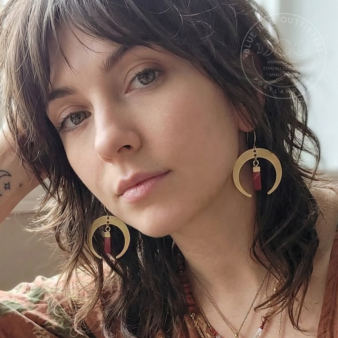 Imperial Jasper Crescent Moon Earrings