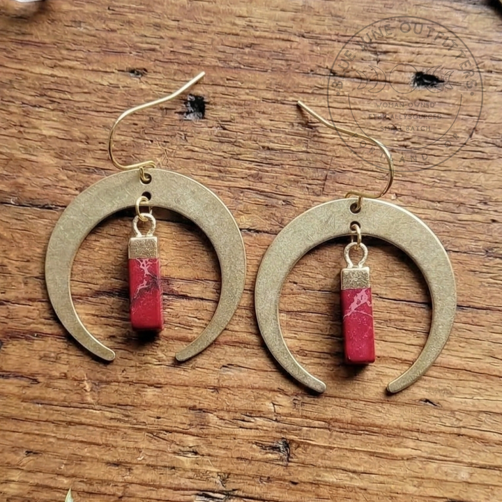 Imperial Jasper Crescent Moon Earrings