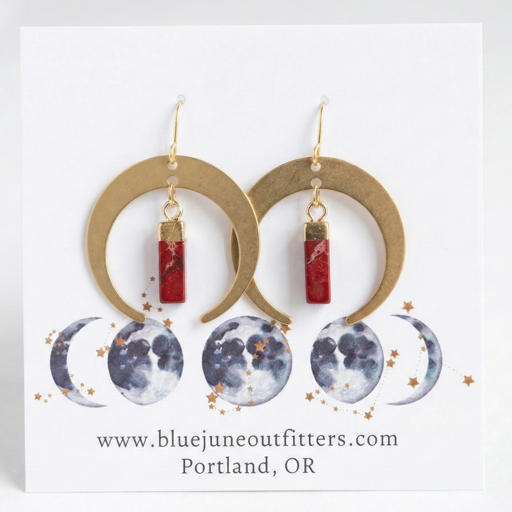 Imperial Jasper Crescent Moon Earrings
