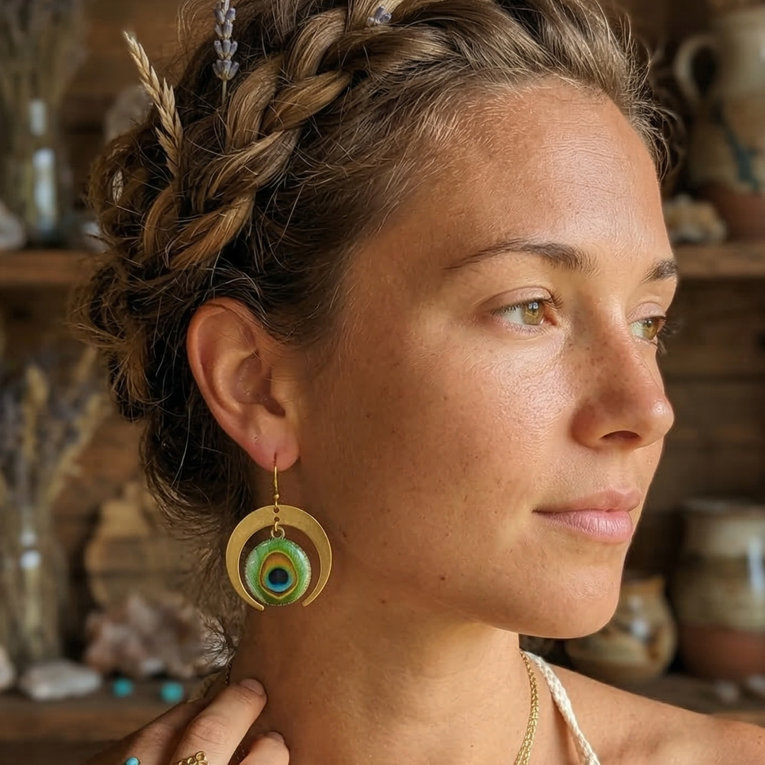 Lunar Peacock Statement Earrings