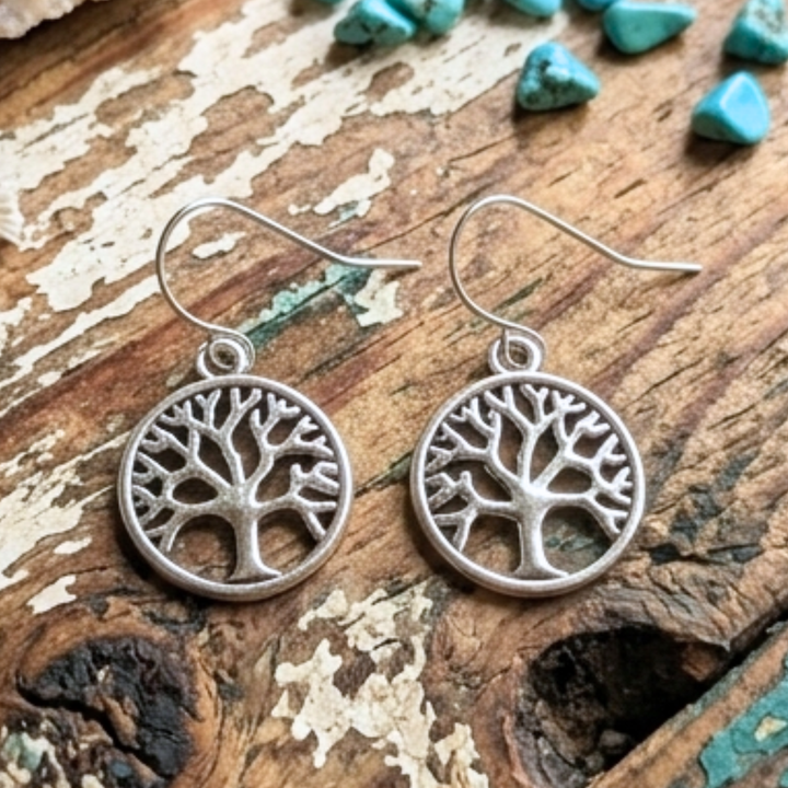 Silver Arched Tree of Life Earrings