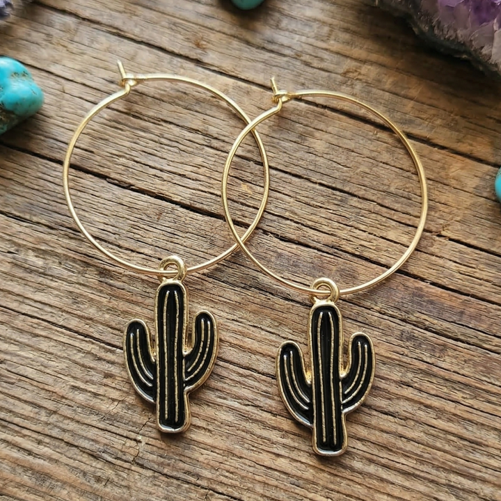 Timeless Gold Boho Cactus Hoops