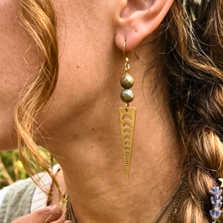 Moondance Picasso Jasper and Raw Brass Phase Earrings