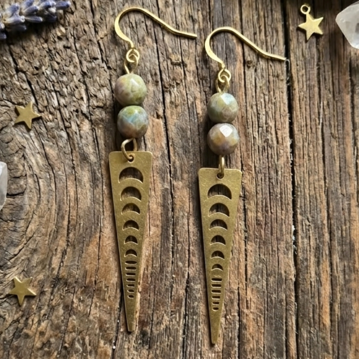 Moondance Picasso Jasper and Raw Brass Phase Earrings