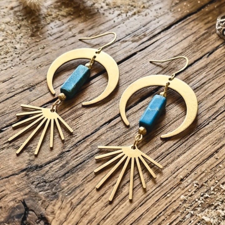 Zenith Peak Vertical Dangle Earrings – Raw Brass & Imperial Jasper