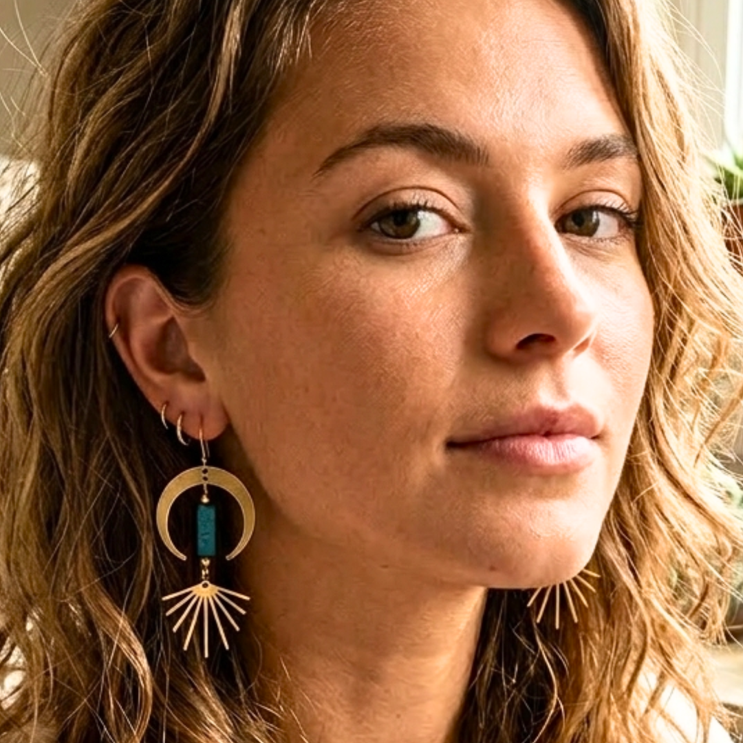 Zenith Peak Vertical Dangle Earrings – Raw Brass & Imperial Jasper